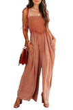 Retro Washed Spaghetti Straps Smocked Wide Leg Jumpsuit