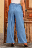 Blue Drawstring Waist Wide Leg Tencel Denim Pants