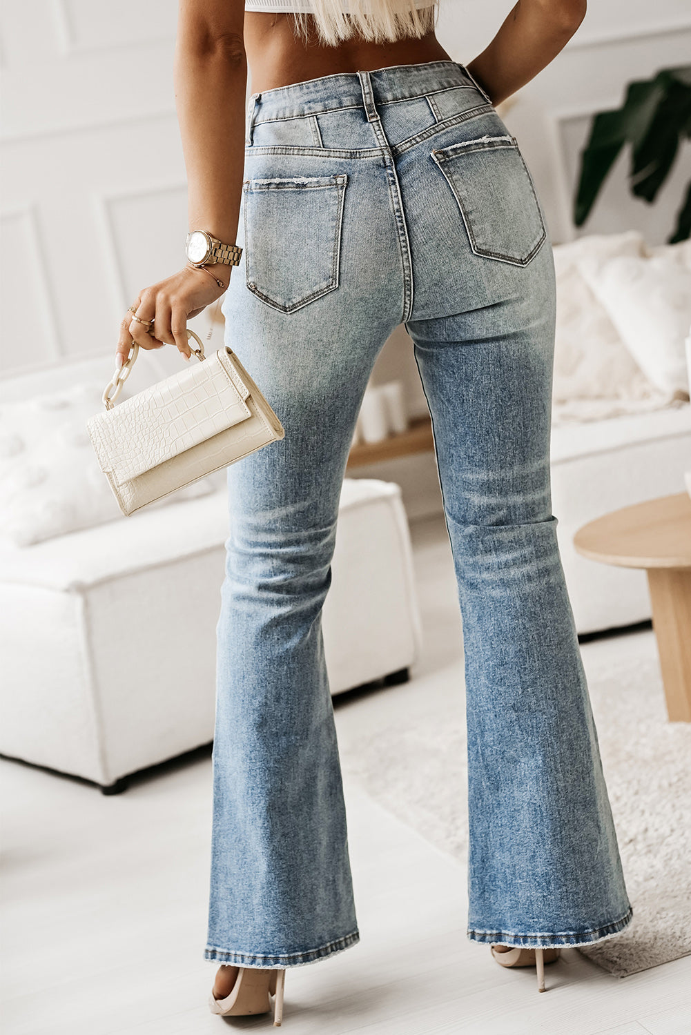 Button Fly Seamed Flare Jeans