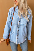 Chambray Pocketed Frayed Shirt