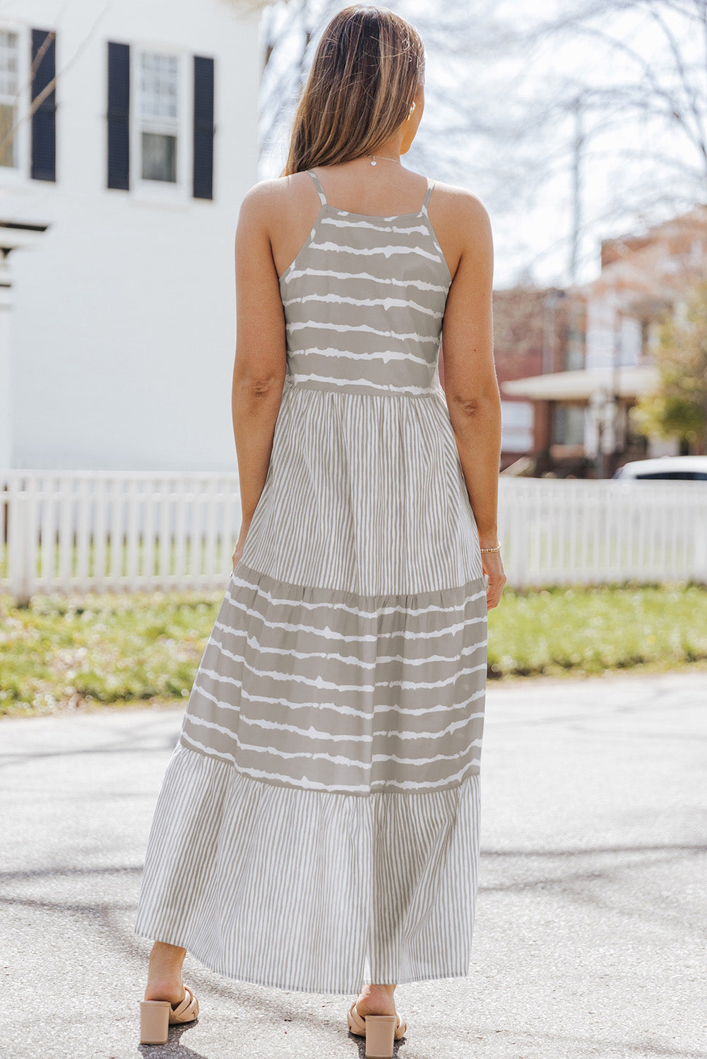 Striped Spaghetti Strap Long Dress