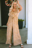 Leopard Print Drawstring Ruffled V Neck Jumpsuit