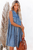 Flap Pockets Button up Sleeveless Denim Dress