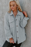 Gray Retro Quilted Flap Pocket Button Shacket