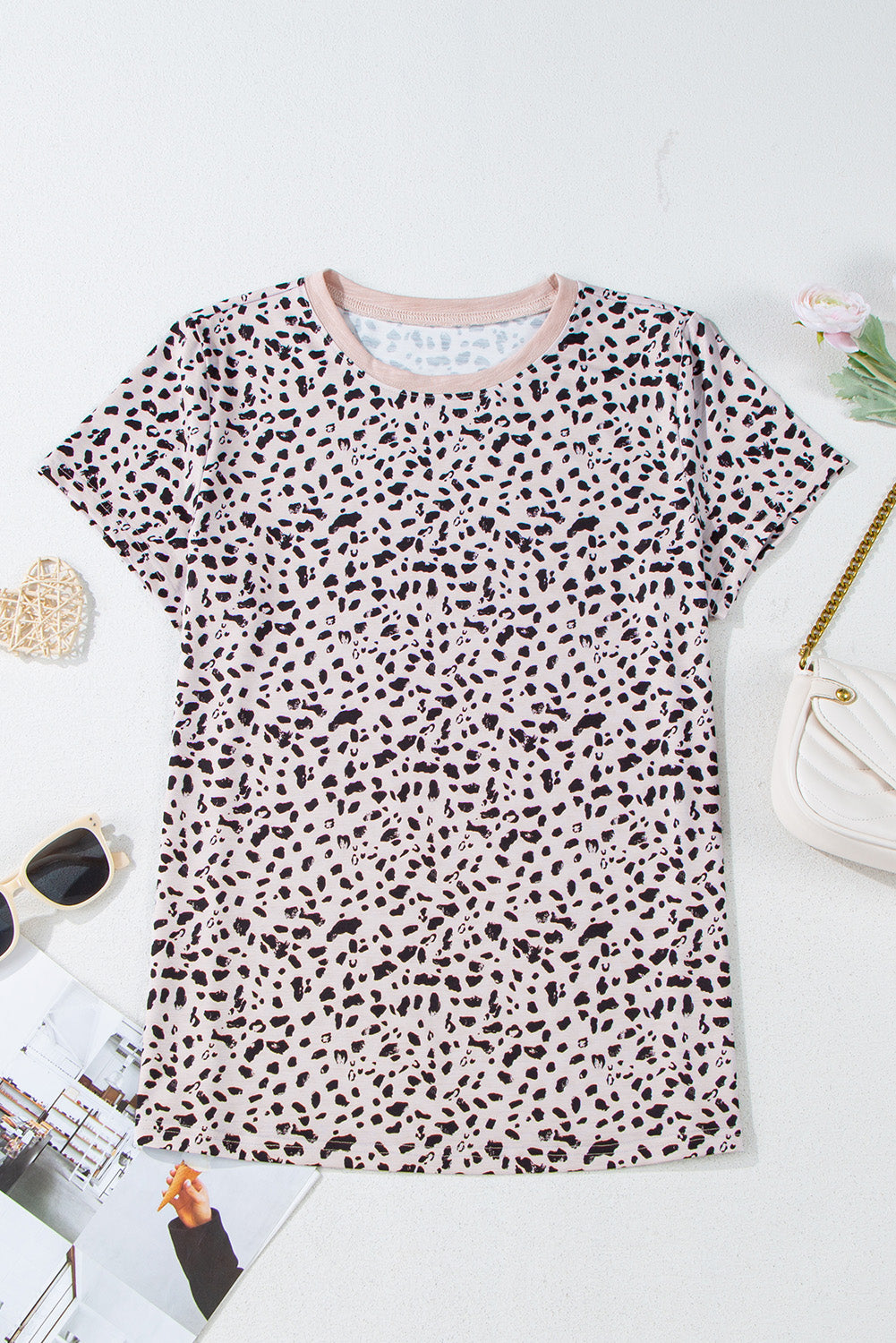 Black Cheetah Print O-neck Short Sleeve T Shirt