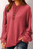 Plain Buttoned Henley Sweatshirt