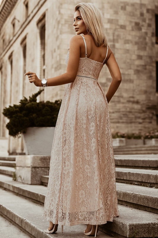 Spaghetti Strap V-Neck Lace Maxi Dress