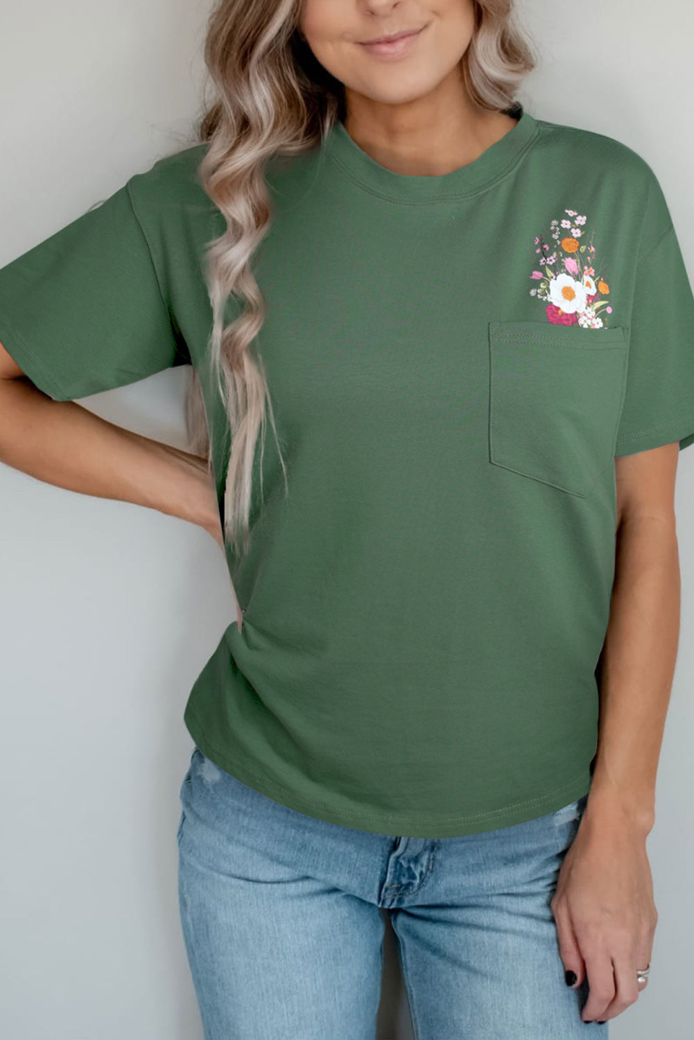 Floral Pocket Casual Short Sleeve Tee