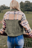 Khaki Plaid Corduroy Flap Pockets Boxy Chunky Jacket