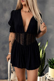 Sheer Lace Cutout Scalloped V Neck Romper