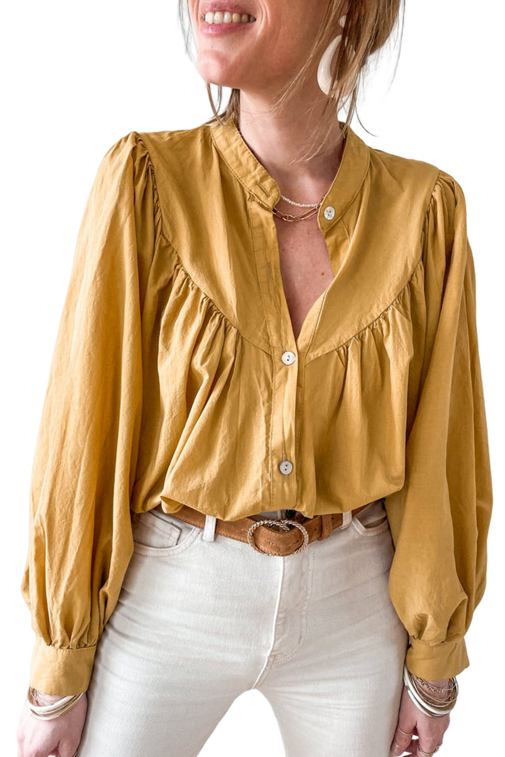 Puff Sleeve Pleated Loose Shirt