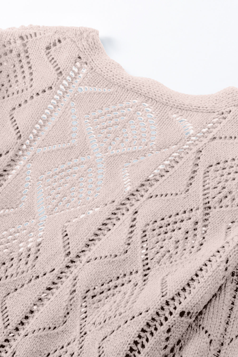 Khaki Hollow-out Openwork Knit Cardigan