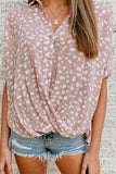 Leopard Printed Short Sleeves Twist Shirt