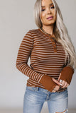 Thumbhole Sleeve Striped Henley Top