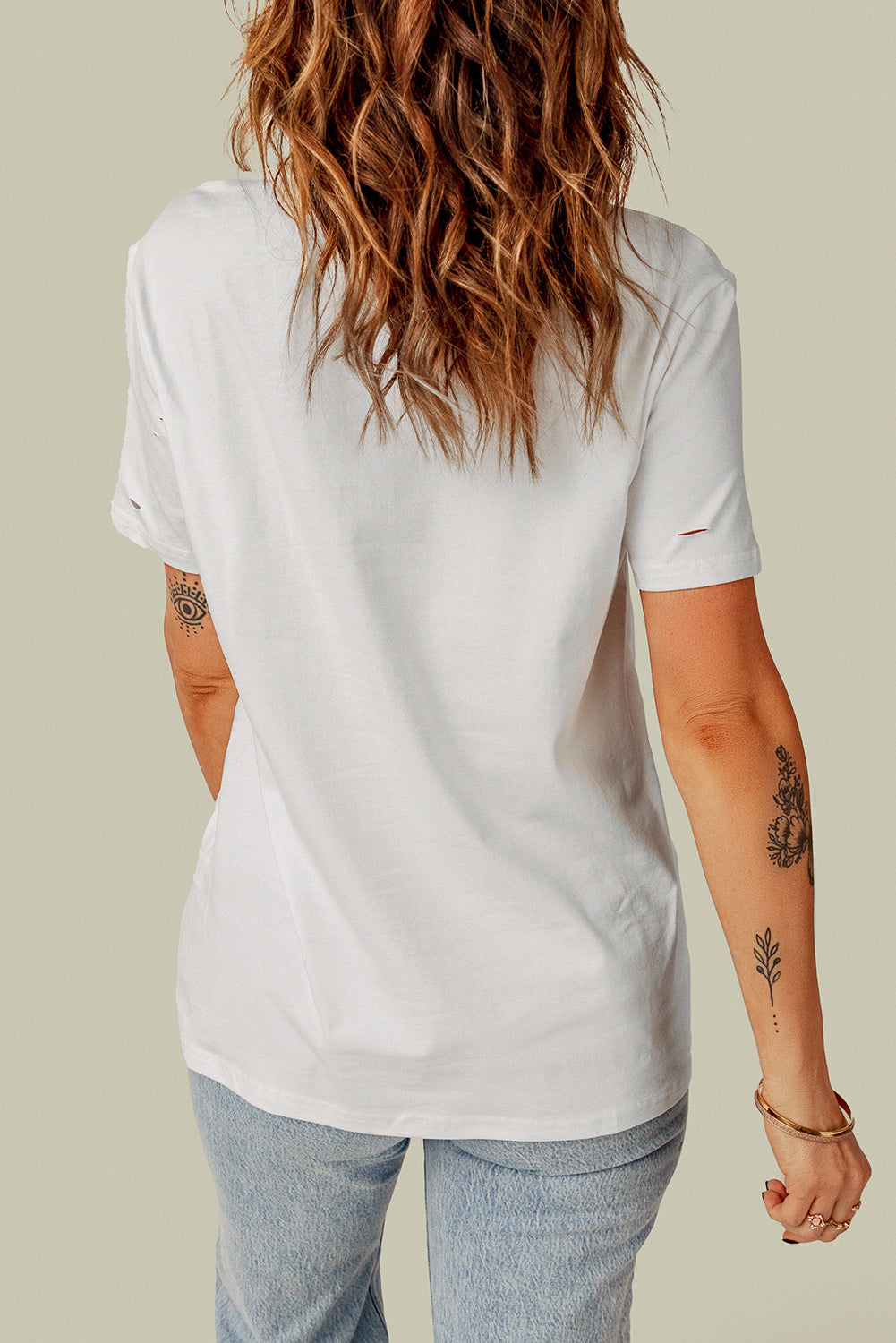 Ripped Solid Color Short Sleeve T Shirt