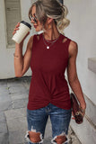 Khaki Rib Knit Cut-out Front Twist Tank Top