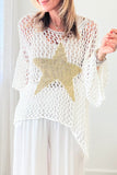 White Star Graphic Crochet Knitted Summer Sweater Top