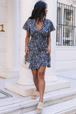 Floral Print Tie Knot Ruffled Short Sleeve Mini Dress