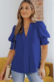 Solid Color Half Sleeve V Neck Blouse