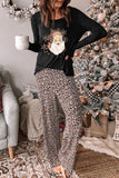 Long Sleeve Top and Leopard Print Pants Lounge Set