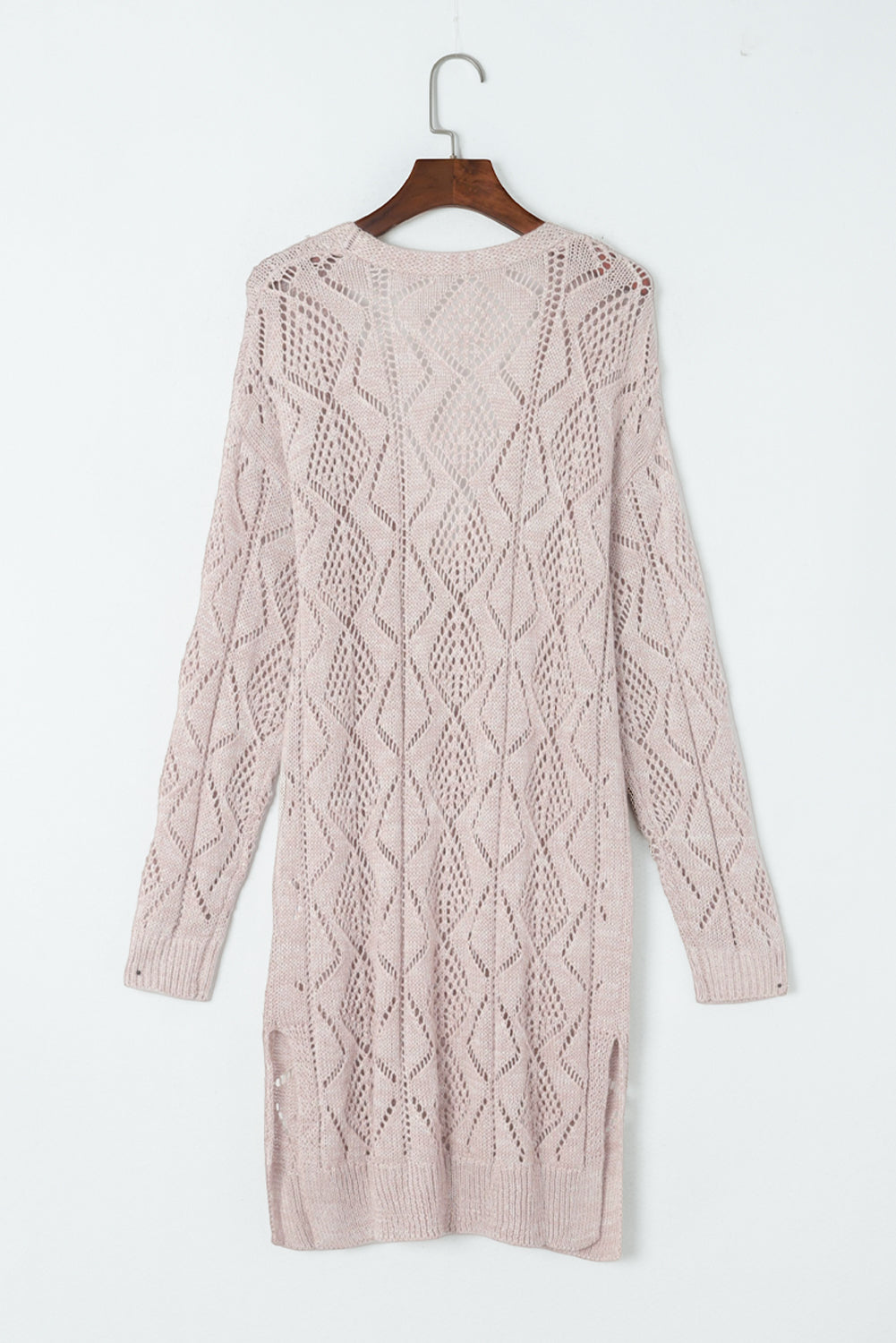 Khaki Hollow-out Openwork Knit Cardigan