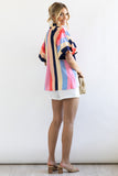 Color Block Striped Puff Sleeve Buttoned Shirt