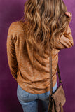 Chestnut Rib Knit Drop Shoulder Long Sleeve Henley Top