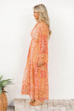 Robe portefeuille à fleurs style Boho orange, col en V, cravate, manches longues