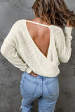 Pull en tricot beige à col en V et dos nu 