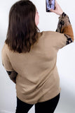 Leopard Colorblock Patchwork V-Neck Loose Sleeve Knit Top