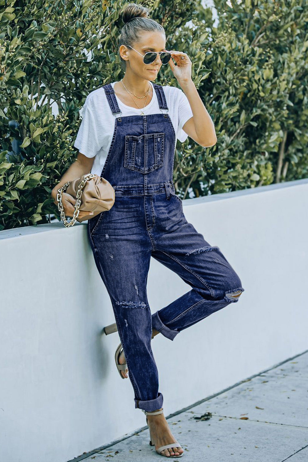 Distressed Bib Denim Overalls