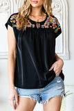 Geometric Floret Embroidered Short Sleeve Blouse