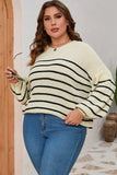 Plus Size Striped Drop Shoulder Puff Sleeve Sweater