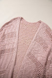 Cardigan décontracté rose à manches dolman en tricot creux