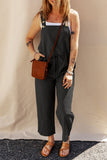 Black Drawstring Buttoned Straps Cropped Overall