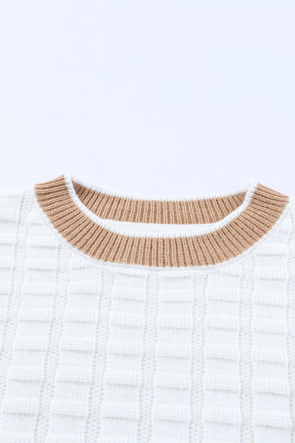 Textured Knit Contrast Long Sleeve Sweater