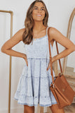 Sky Adjustable Straps Tiered Ruffle Denim Dress