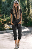 Heather Short Sleeve Drawstring High Waist Jumpsuit