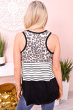 Leopard Striped Color Block Casual Tank Top