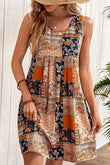 Retro Floral Patchwork Print Sleeveless Mini Dress