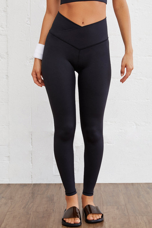 Legging actif sans couture noir à taille arquée 