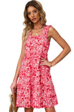 Tiered Ruffled Square Neck Sleeveless Floral Mini Dress