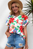 Flower Print Chest Pocket V Neck Blouse