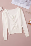 Ruched Sweetheart Neckline Rib Knit Sweater