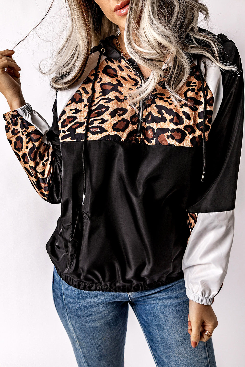 Leopard Print Contrast Stitching Hoodie