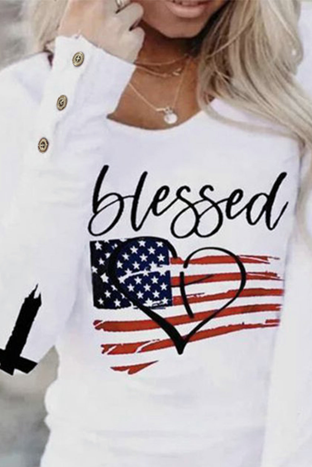 Blessed American Flag Buttoned Long Sleeve T Shirt