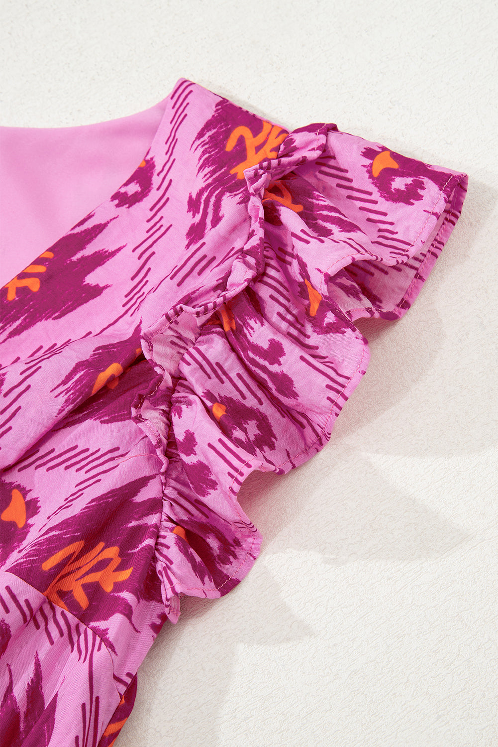 Bonbon Retro Print Twisted Front Ruffled Sleeve Maxi Dress