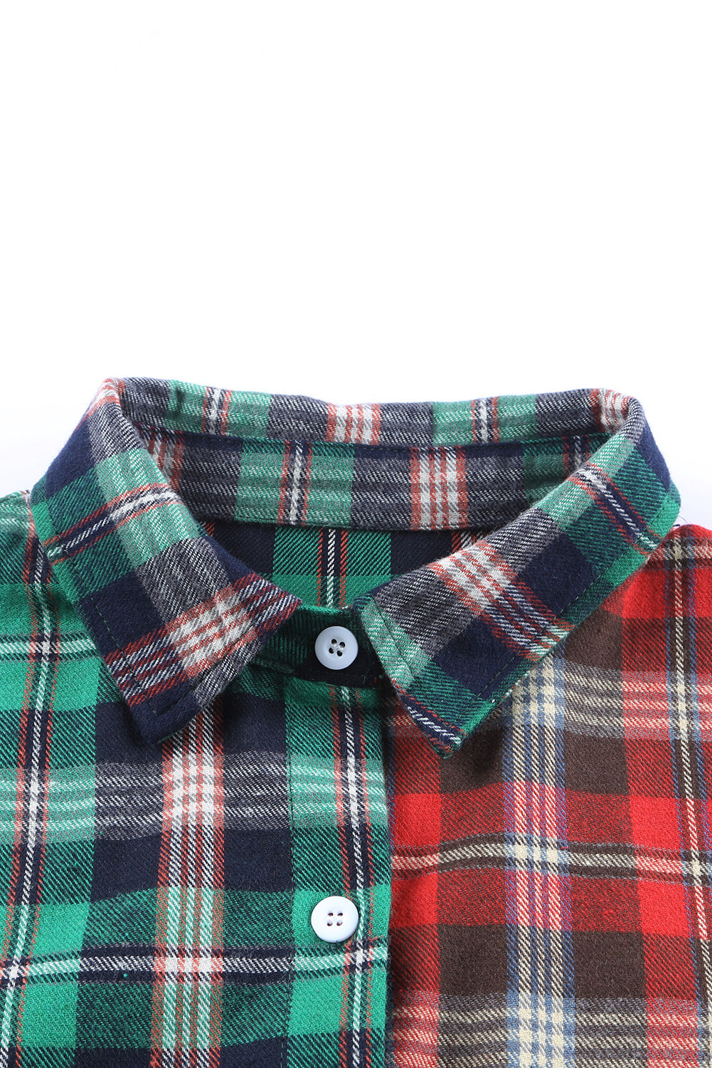 Plaid Color Block Buttoned Long Sleeve Shirt