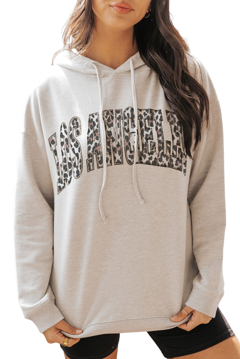 LOS ANGELES Leopard Letter Graphic Hooded Sweatshirt