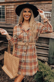 Plaid Button up Side Slit Shirt Dress